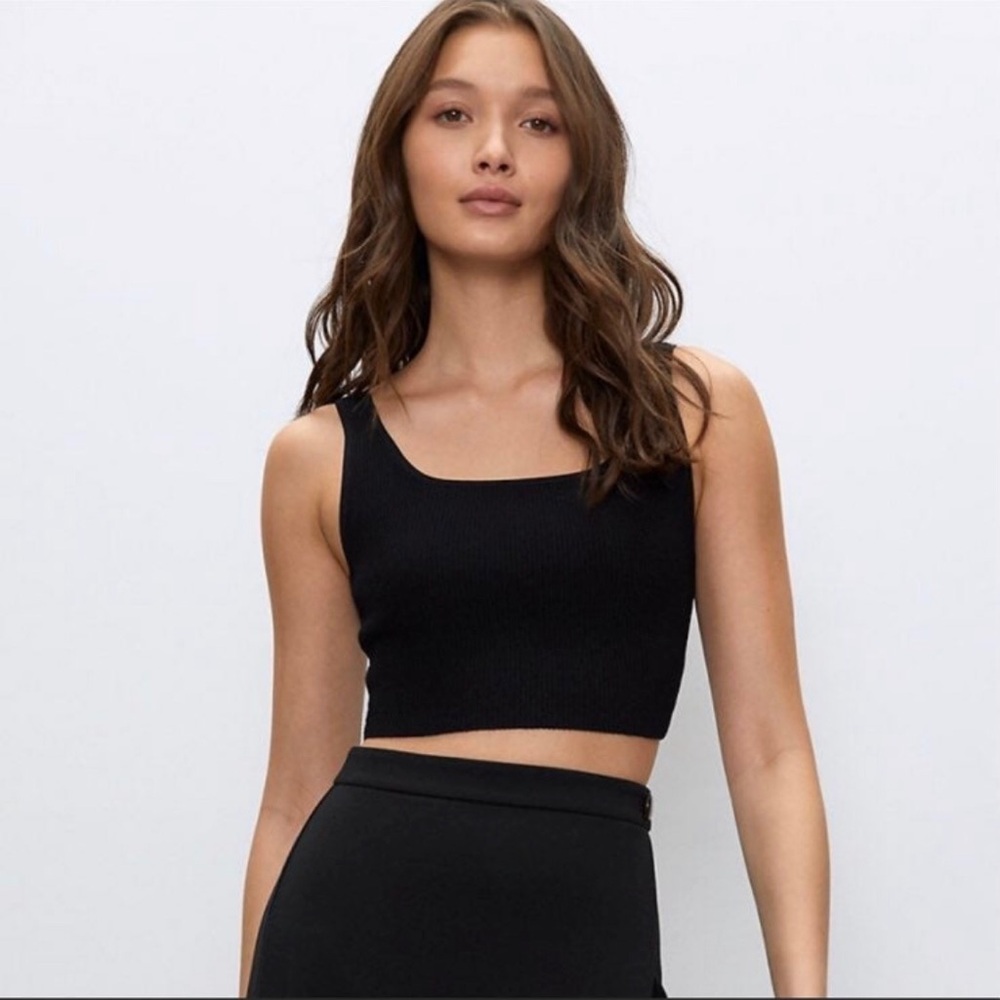 Babaton Aritzia Sculpt Knit Black Squareneck Cropped Tank Top Womens Small